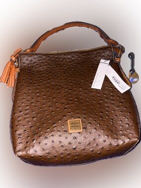 Dooney & Bourke Brown Ostrich-Embossed Leather Hobo Shoulder Bag